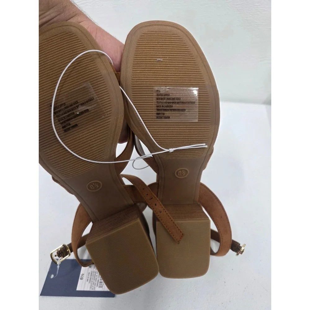 Universal Thread Quincy Cognac Strappy Block Heel Sandals Brown Size 8.5 NEW